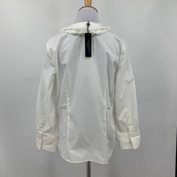 Talbots Blouse Womens 8 Cream Stretch Ruffle Frill Poplin Long Sleeve Shirt - Picture 8 of 14
